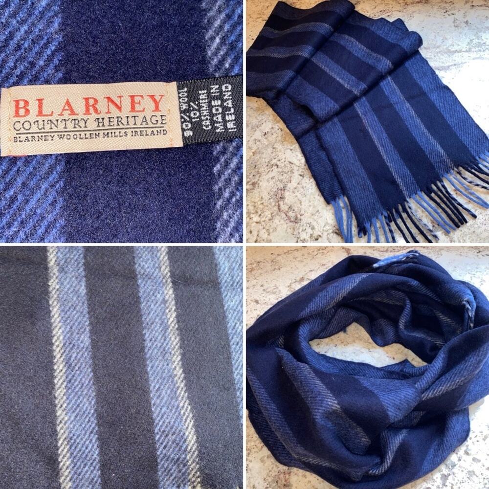 BLARNEY Woolen Mill Ireland $89 Country Heritage Blue Stripe Wool Scarf NWOT